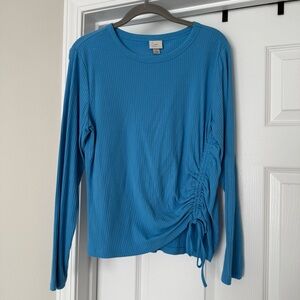 Blue Long Sleeve Ruched Top